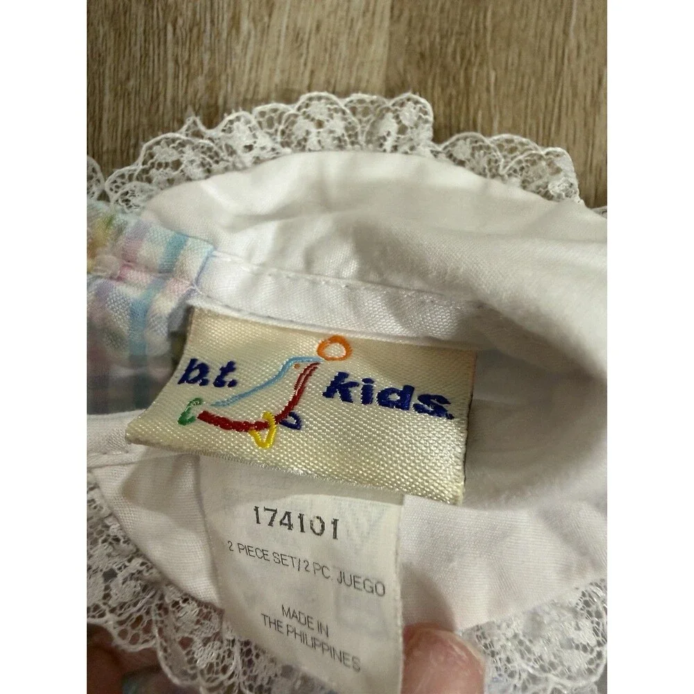 Vintage B.T Kids One Piece Jumpsuit Pastel Plaid Bird/Birdhouse Girls 6-9 Months